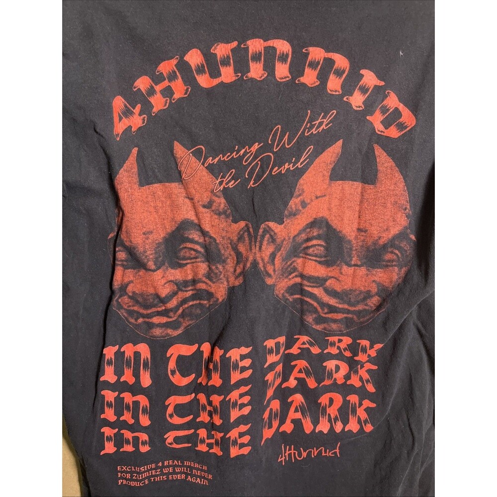 4 Hunnid In The Dark T-Shirt Mens Small Streetwear Graphic Tee Double Sided(34)